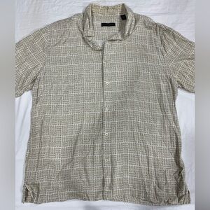 Men's Beige Patterned button up Shirt 100% Rayon made in Egypt